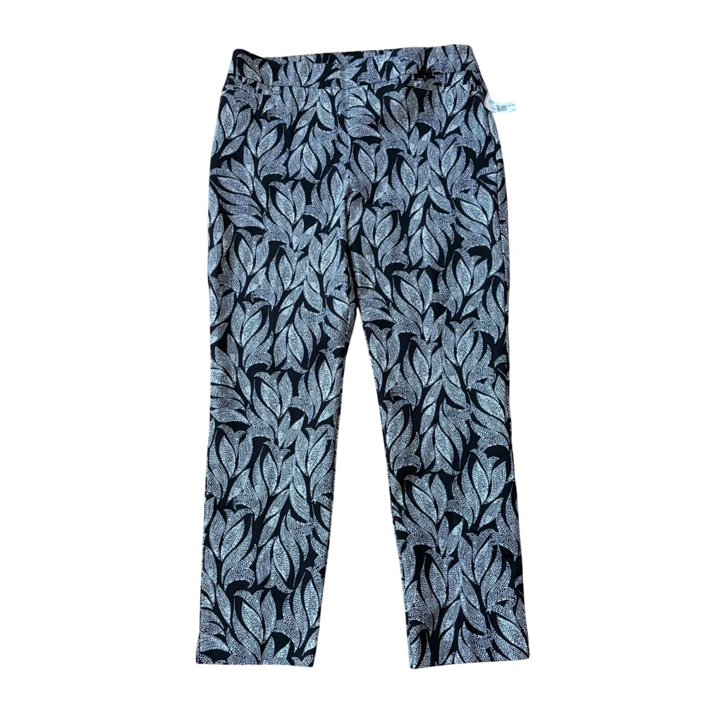 NWT Chico's Slimming‎ Brigitte Foliage Dot Slim Ankle Pants Black White Size 8